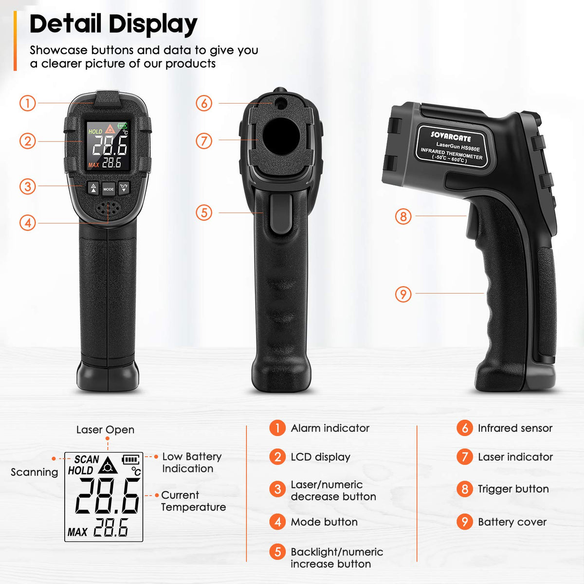 SOVARCATE Infrared Thermometer Digital IR Laser Thermometer Temperatur –  The HardKore HeadShop