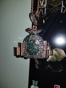 Fashion Jewelry Money Bag $ Blinged Out Chain Necklaces