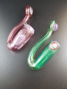 Eran Park Glass Emerald Dichro and Ruby Wig Wag Dead Head Sherlock Pipes