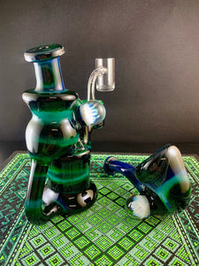 Djinn Glass Northern Lights Striker Recycler Rig W/ Matching Sherlock Bowl Pipe