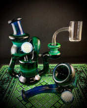 Load image into Gallery viewer, Djinn Glass Northern Lights Striker Recycler Rig W/ Matching Sherlock Bowl Pipe