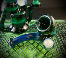 Load image into Gallery viewer, Djinn Glass Northern Lights Striker Recycler Rig W/ Matching Sherlock Bowl Pipe