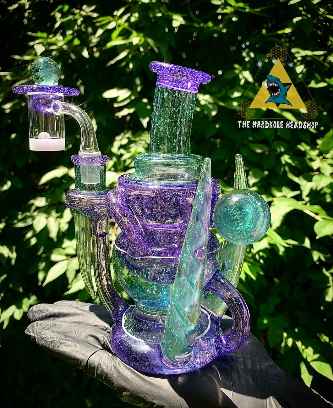 Rosco Glass Purple Lollipop und Emerald Dichro over Sapphire Upside-down-Recycler-Set