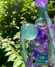 Load image into Gallery viewer, Rosco Glass Purple Lollipop and Emerald Dichro over Sapphire Upside down Recycler Set