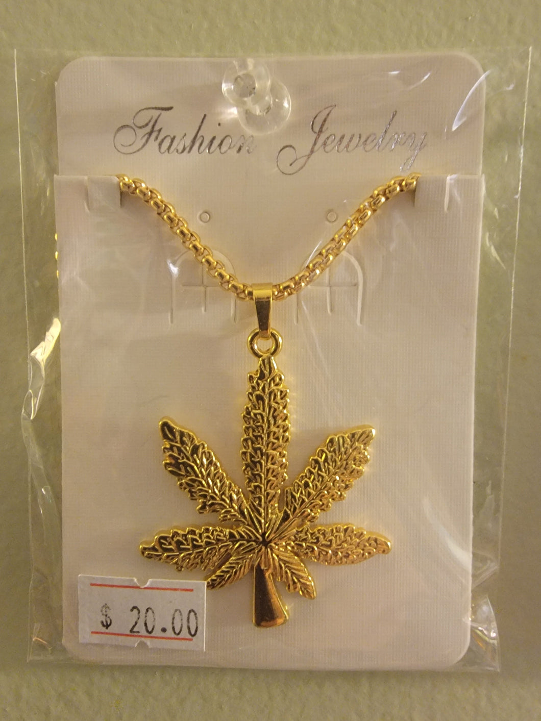 Fashion Jewelry Pot Leaf Blinged Out Chain Necklace