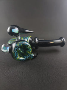 Parison X Djinn X Eastwood420 Glass Crushed Opal & Blue/Green Wig Wag Sherlock Pipe