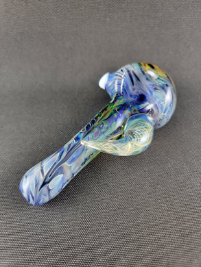 Lotus Star Blue Bowl Pipe With Fumed Horn