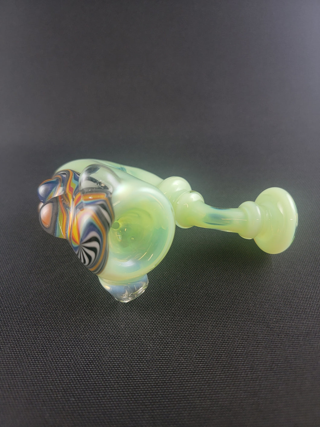 Parison Glass Light Green W/ Rainbow Wig Wag Sherlock Pipe