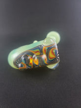 Cargar imagen en el visor de la galería, Parison Glass Light Green W/ Rainbow Wig Wag Sherlock Pipe