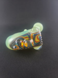 Parison Glass Light Green W/ Rainbow Wig Wag Sherlock Pipe