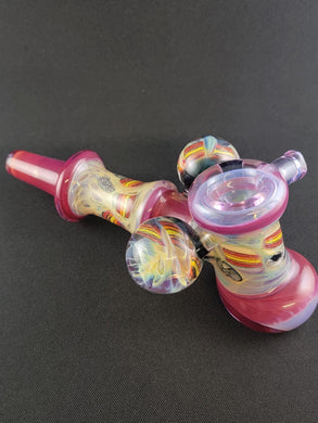 Djinn Glass Large Telemagenta & Fumed Hammer Bowl Pipe W/ Dichro Milli Chips