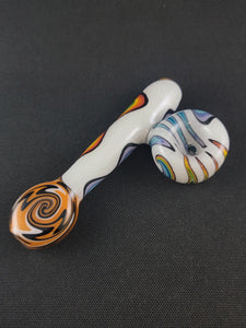 EastWood420 Glass White W/ Wig Wag Sidecar Steamroller Bowl Pipe