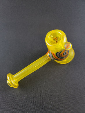 Parison Glass Yellow Lemon Party W/ Rainbow Linework Hammer Bowl Pipe