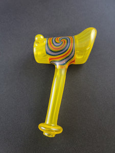 Parison Glass Yellow Lemon Party W/ Rainbow Linework Hammer Bowl Pipe