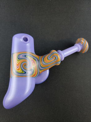 Parison Glass Matte Purple W/ Rainbow Linework Hammer Bowl Pipe