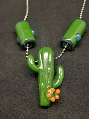 Uncle Pauly Glass Cactus W. Opal Pendant Set