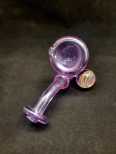 Cargar imagen en el visor de la galería, Parison Glass Transparent Purple CFL W/ Rainbow Marble Sherlock Pipe #1
