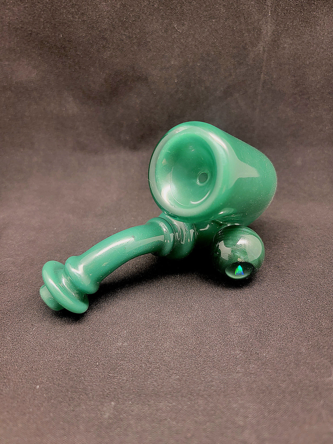 Parison Glass Green Sherlock Pipe W/ Opal