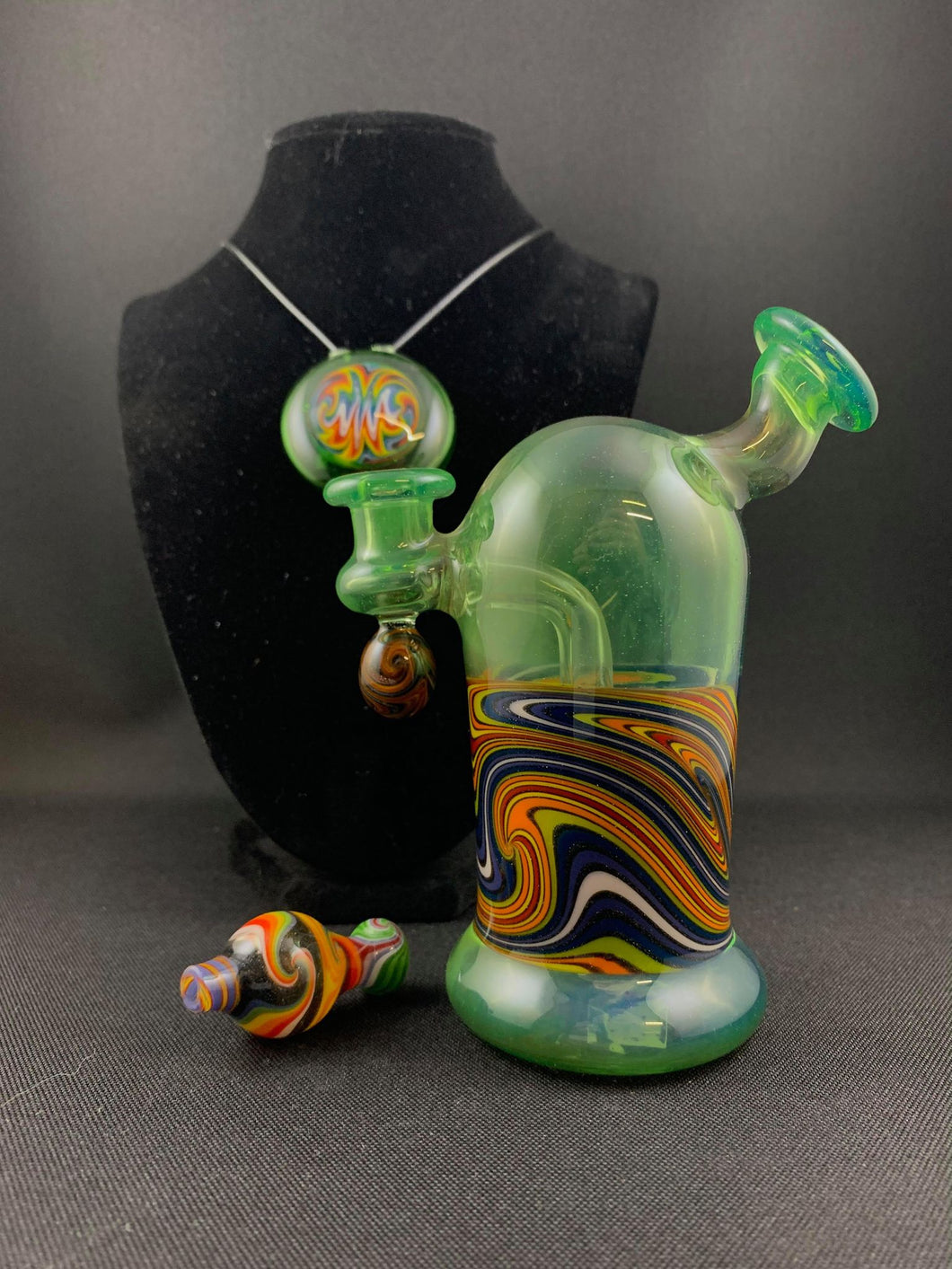 Parison Glass Cone Rig 042 green/wigwag