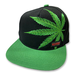 KUSH Black Snap Back Hat W/ Green Pot Leaf & Lid