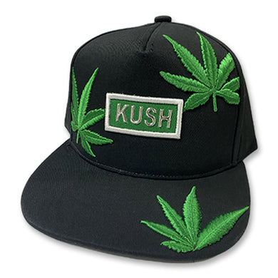 KUSH LEAVES BLACK FLAT BILL SNAP BACK