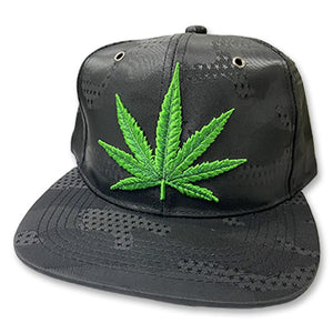 Murdered Black On Black American Flag & Camo Flat Bill Snap Back Hat W/ Green Pot Leaf Embroidery