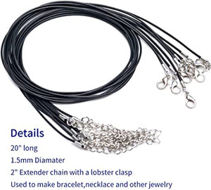 20" Necklace Cord with Clasp. 1.5 mm Thick (Black)