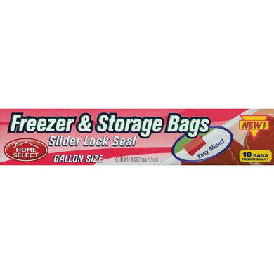 Home Select Plastic Gallon Size Freezer Storage Bags (10 Pack) Slider Lock Seal