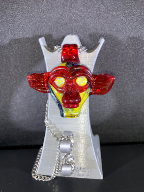 Djinn Glass Dichro & Lemon Party Gremlin Head Pendant W Ruby Face & Chip Stack Eyes