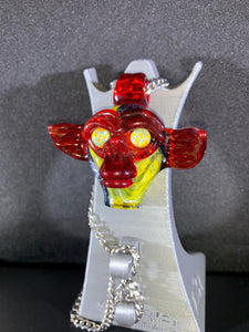 Djinn Glass Dichro & Lemon Party Gremlin Head Pendant W Ruby Face & Chip Stack Eyes