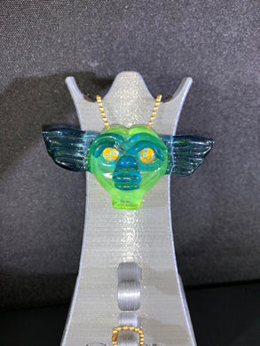 Djinn Glass Blue Stardust Face Gremlin W Chip Stack Eyes Pendant