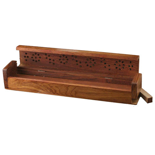 WildBerry Räucherstäbchenhalter, geschnitzter Sargbrenner aus Holz mit goldenem Aufkleber